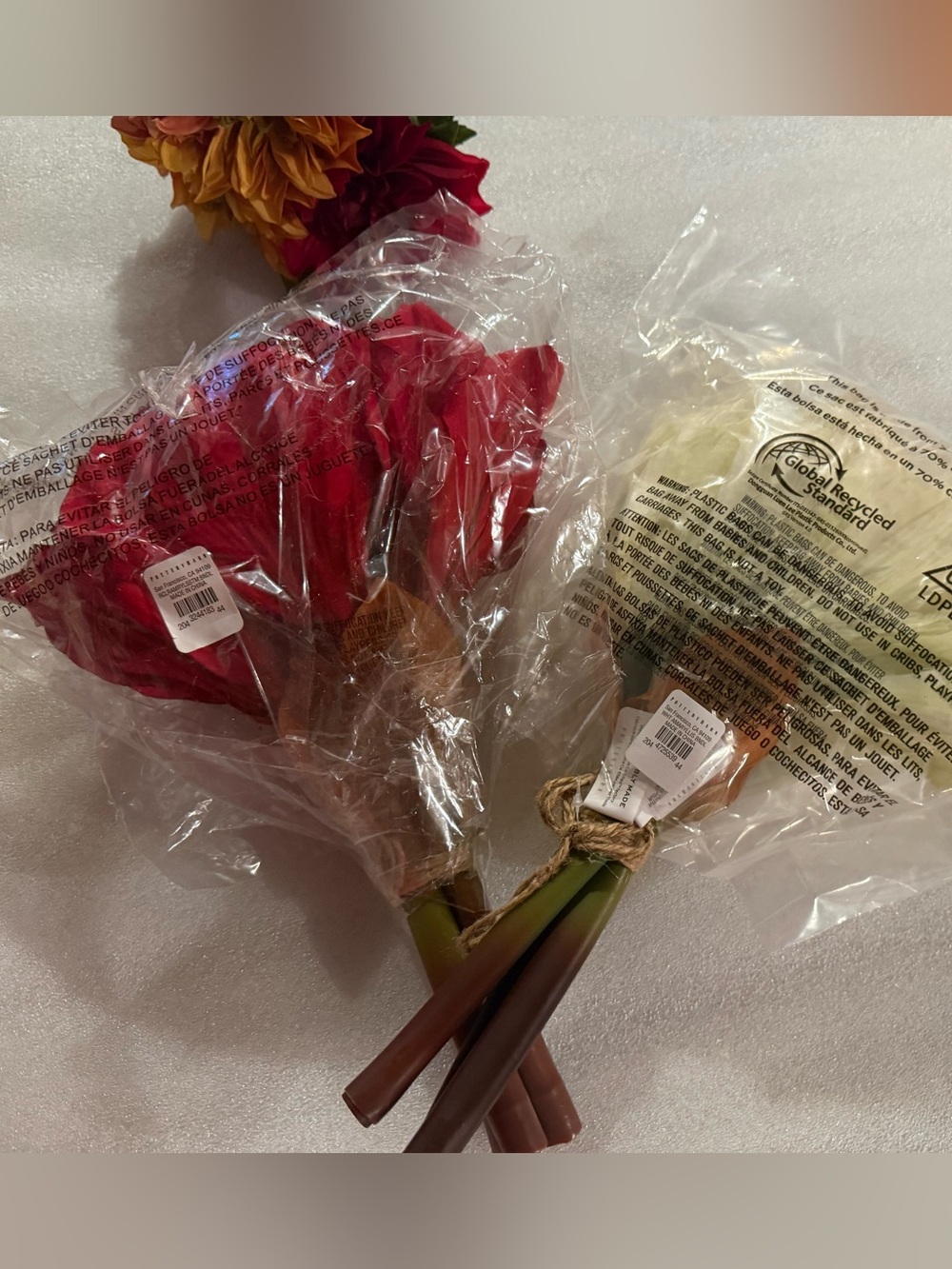 New, Set of Two, Red & White Faux Amaryllis Bundles